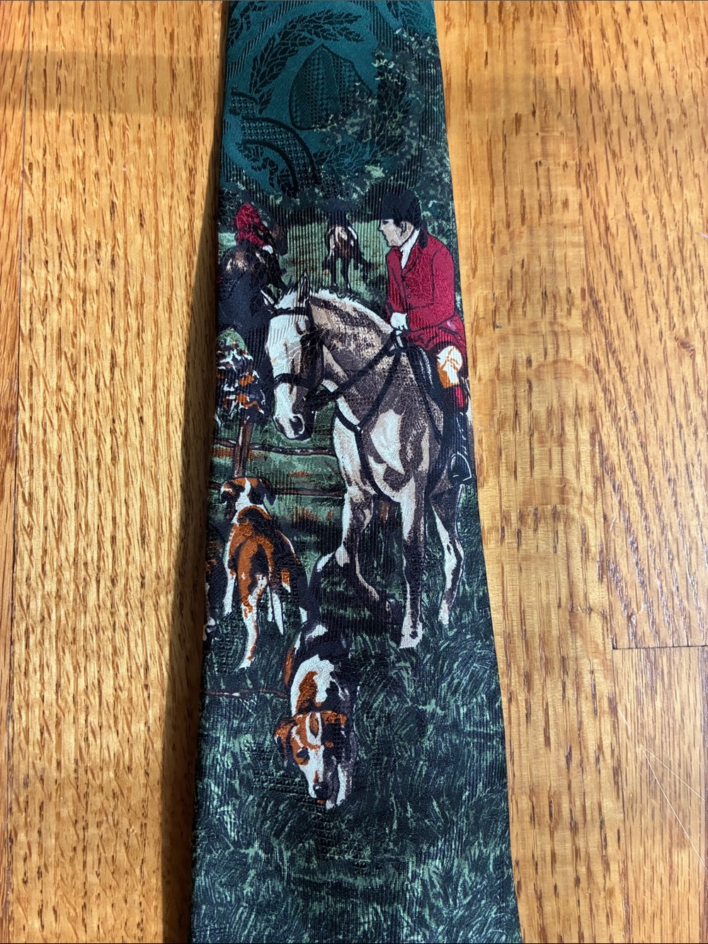 Robert Talbott Teal Hunting Scene Tie with Red Accents